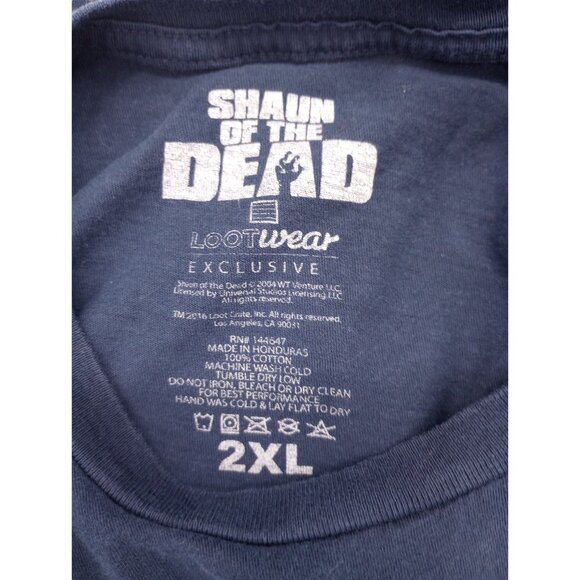 SHAUN OF THE DEAD Zombie Horror Comedy Movie TSHIRT Mens 2XL Navy Short Sleeve - Picture 2 of 9